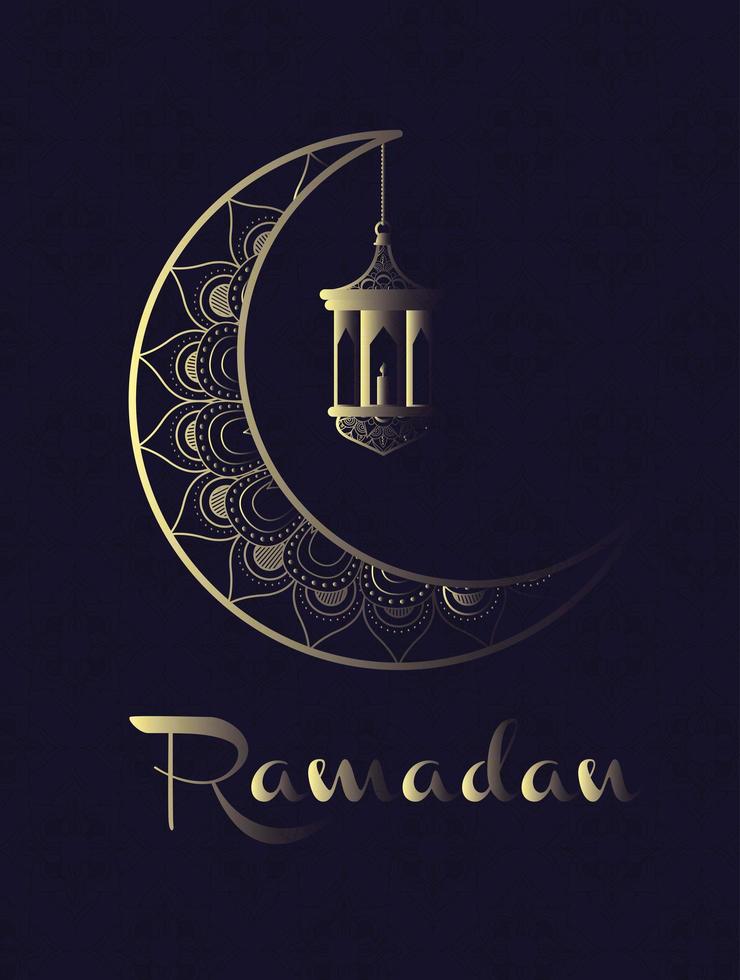 lune dorée et lanter suspendus ramadan kareem vecteur