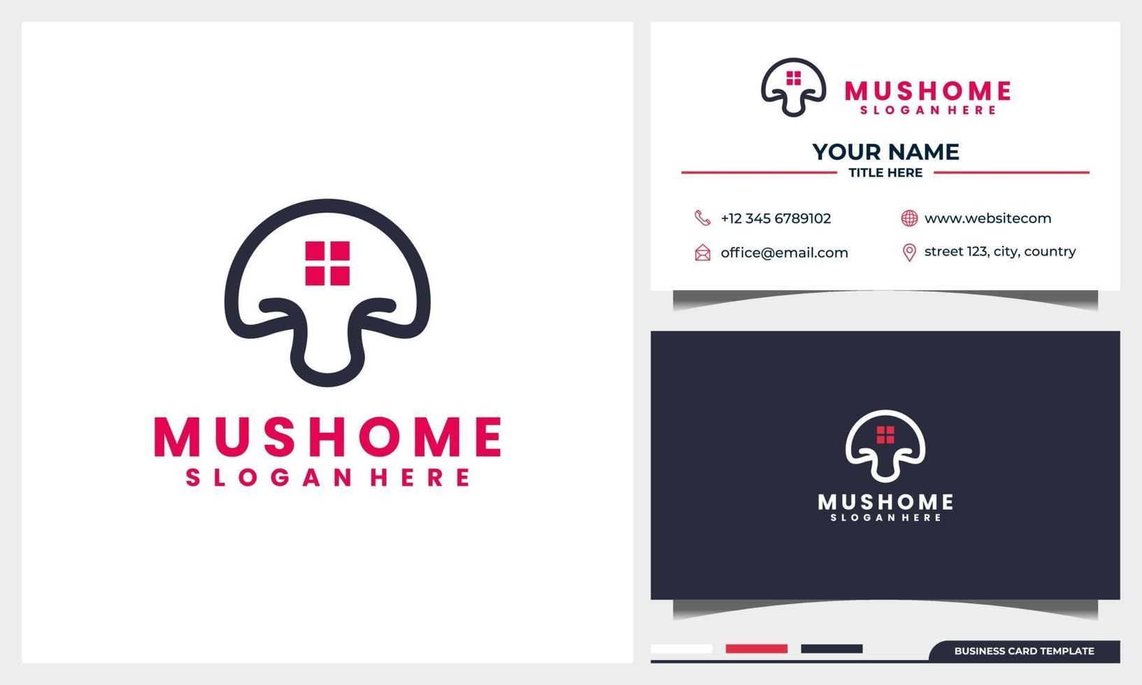 champignon d'art en ligne avec maison, concept de logo de maison et modèle de carte de visite vecteur