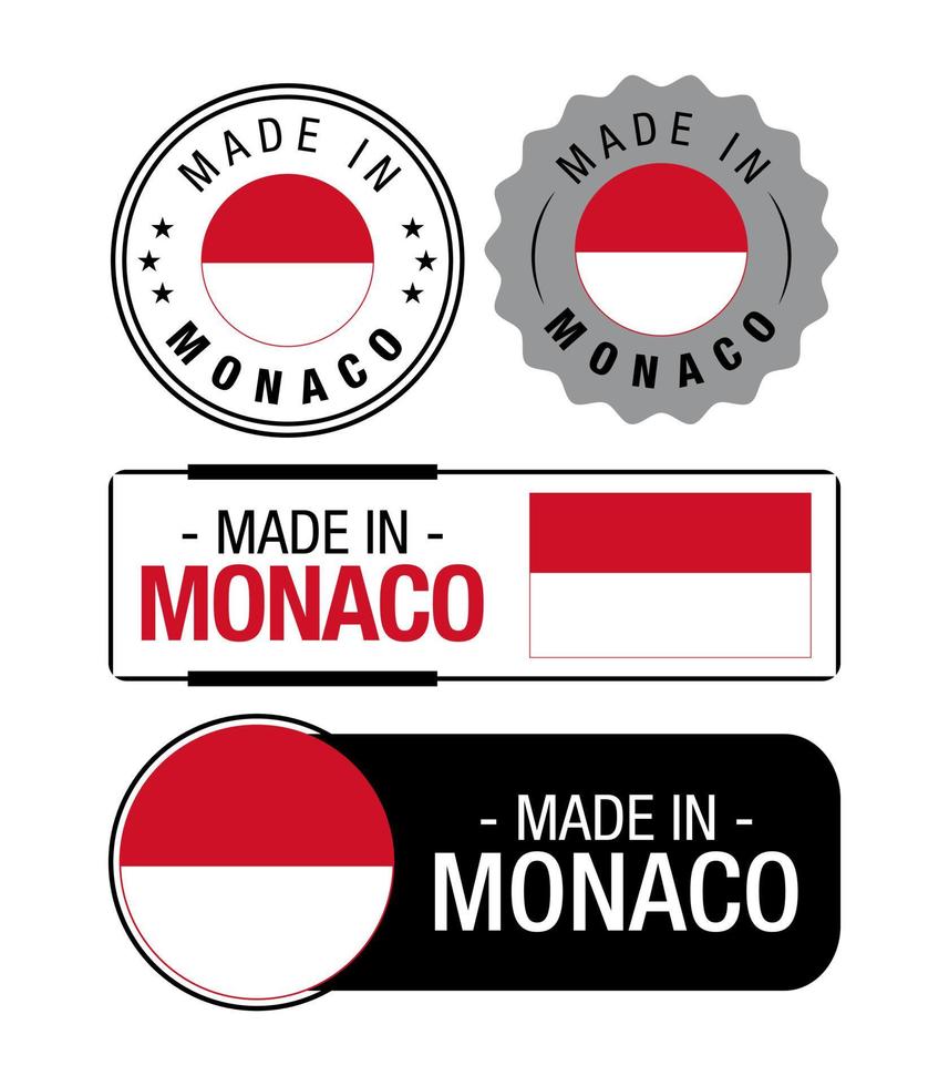 ensemble de fabriqué dans Monaco Étiquettes, logo, Monaco drapeau, Monaco produit emblème vecteur