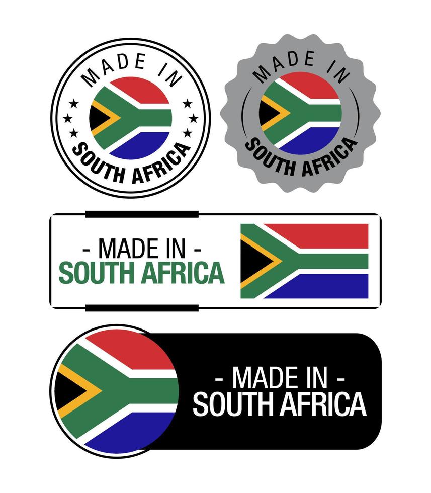 ensemble de fabriqué dans Sud Afrique Étiquettes, logo, Sud Afrique drapeau, Sud Afrique produit emblème vecteur