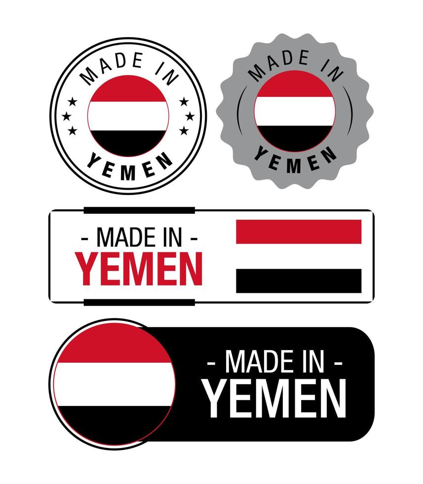 ensemble de fabriqué dans Yémen Étiquettes, logo, Yémen drapeau, Yémen produit emblème vecteur