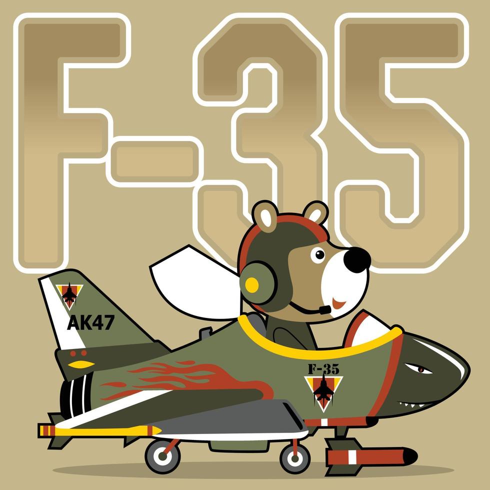 mignonne ours pilote sur combattant jet, vecteur dessin animé illustration