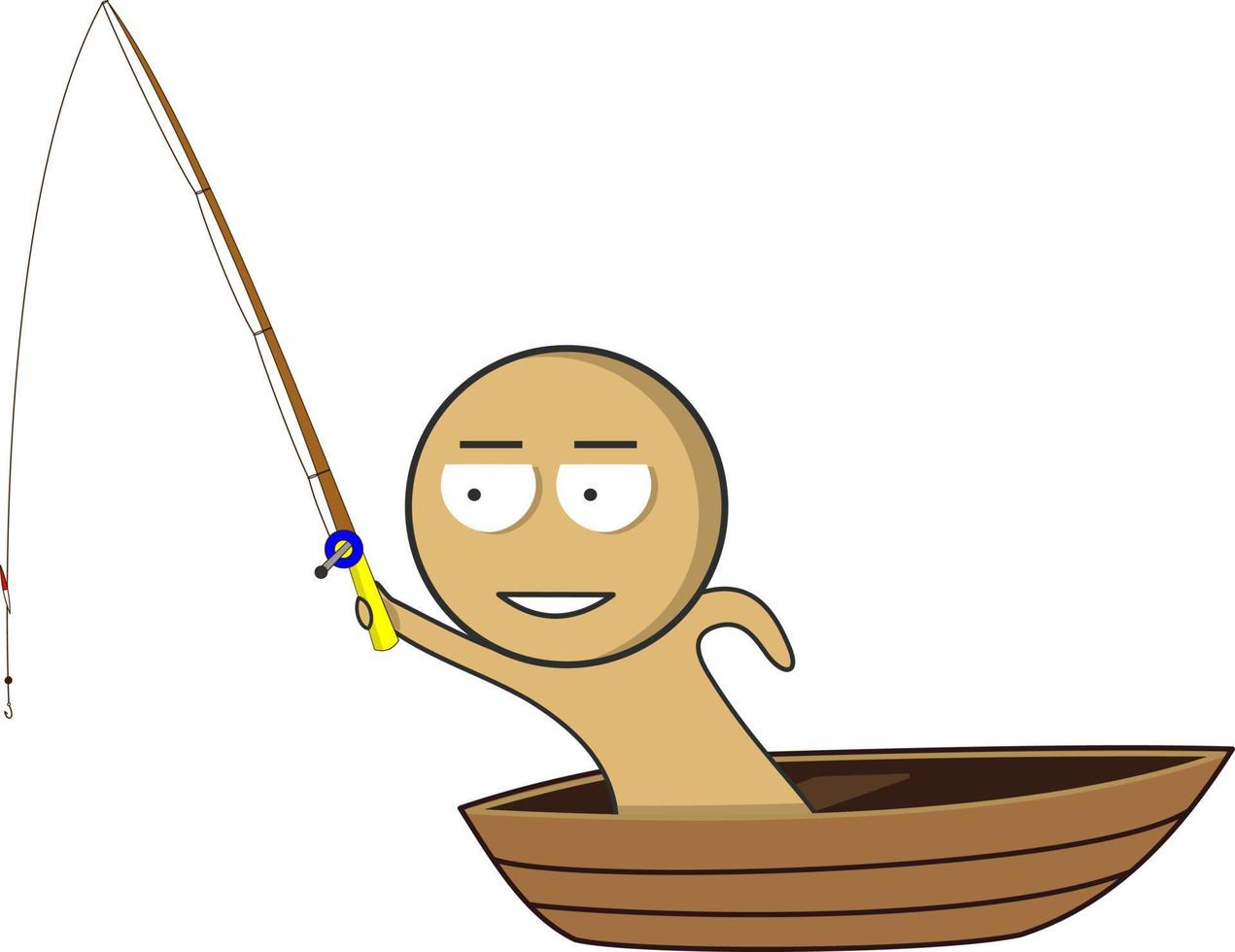 garçon dans une bateau avec une pêche barre dans le sien main vecteur