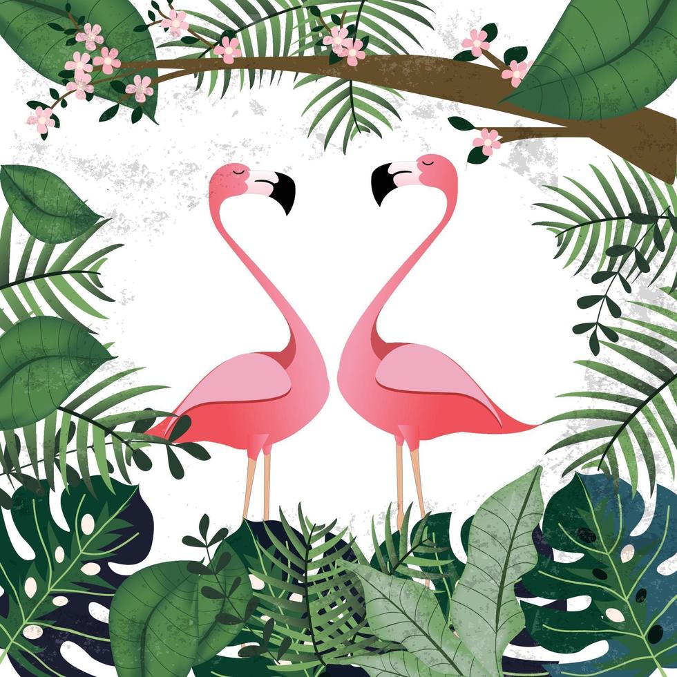 amant de flamants roses dans la jungle tropicale rose vecteur