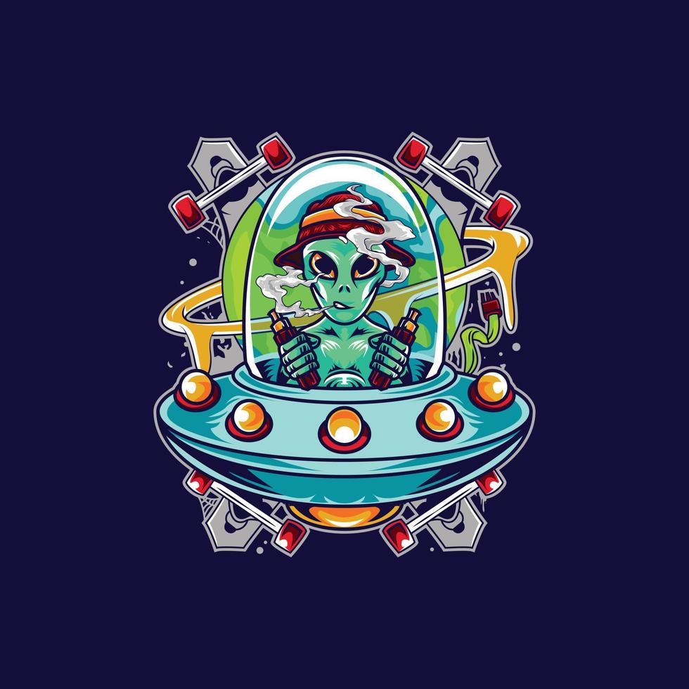 extraterrestre vape personnage logo illustration. vecteur