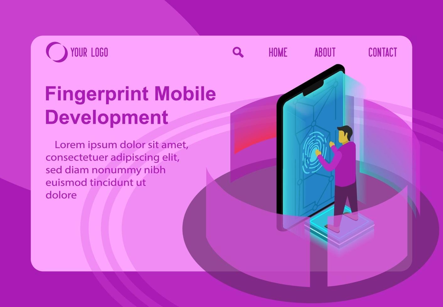 programmation d'empreintes digitales sur le développement mobile, concept d'illustration vectorielle isométrique vecteur