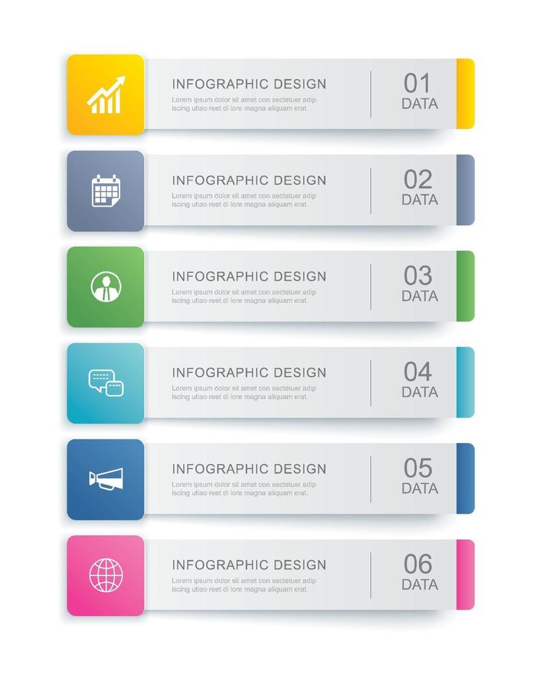 6 conception de modèle d'index d'onglet infographie de données. illustration vectorielle abstrait. peut être utilisé pour la mise en page du flux de travail, l'étape commerciale, la bannière, la conception Web. vecteur