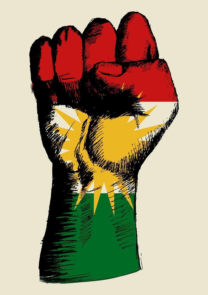 illustration de croquis d'un poing avec insigne du Kurdistan. l'esprit d'une nation vecteur