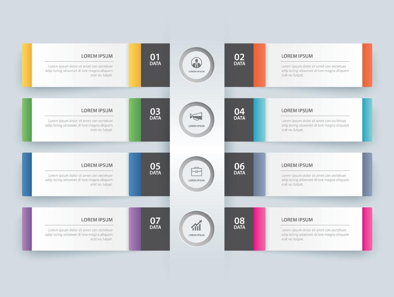 8 modèle d'index de papier onglet infographie de données. illustration vectorielle abstrait. peut être utilisé pour la mise en page du flux de travail, l'étape commerciale, la bannière, la conception Web. vecteur