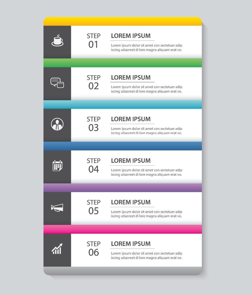 6 modèle d'index de papier onglet infographie de données. illustration vectorielle abstrait. peut être utilisé pour la mise en page du flux de travail, l'étape commerciale, la bannière, la conception Web. vecteur