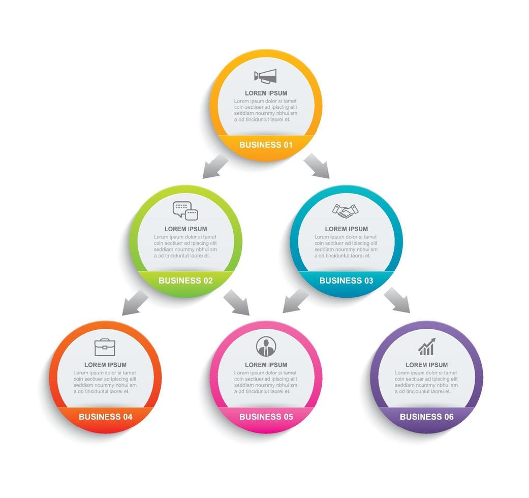 papier circulaire infographie avec modèle de données 6. illustration vectorielle abstrait. peut être utilisé pour la mise en page du flux de travail, l'étape commerciale, la brochure, les dépliants, la bannière, la conception Web. vecteur