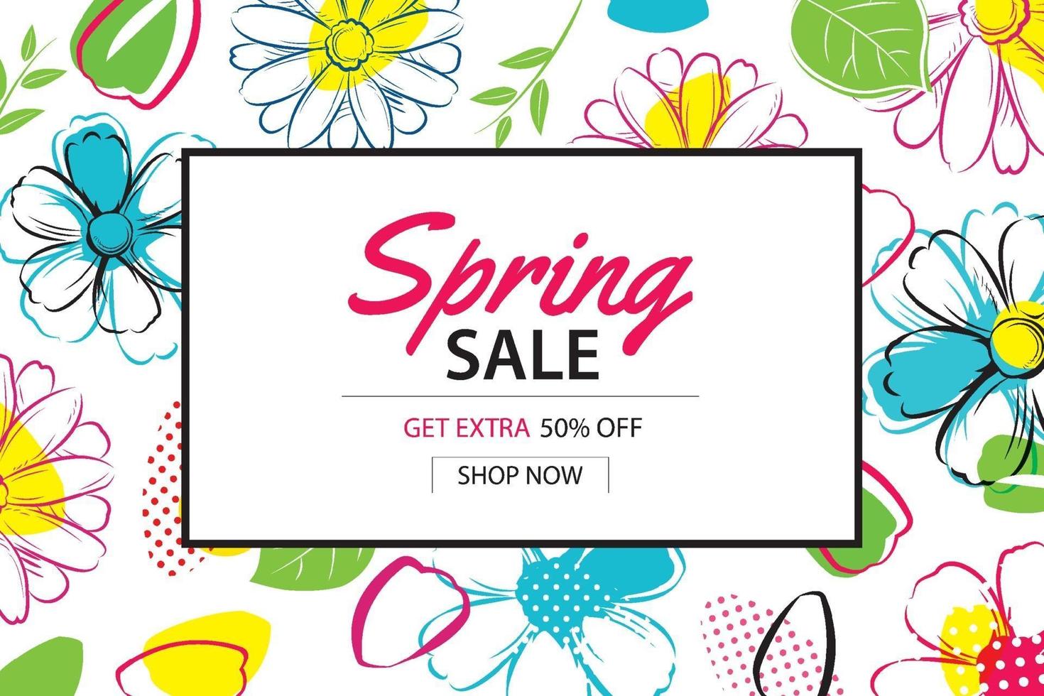 modèle d'affiche de vente de printemps avec fond de fleurs colorées. peut être utilisé pour un bon, un papier peint, des dépliants, une invitation, une brochure, une réduction de coupon. vecteur