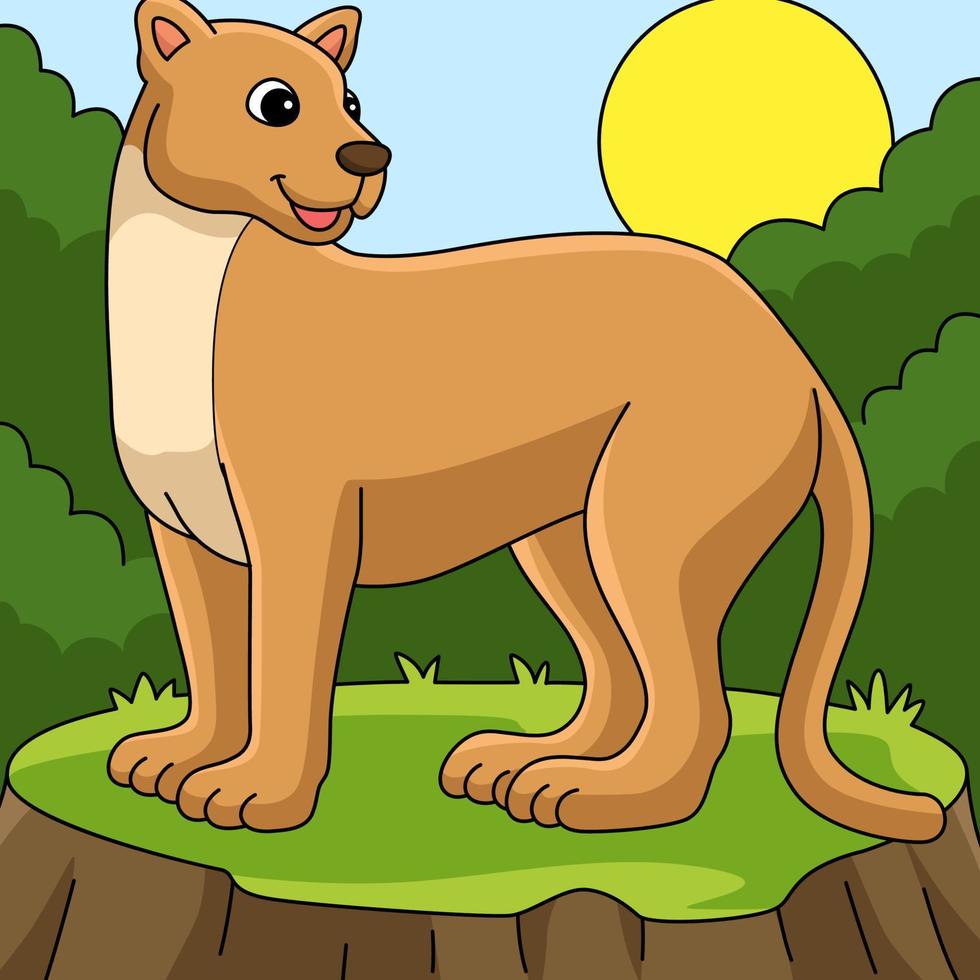 puma animal coloré dessin animé illustration vecteur