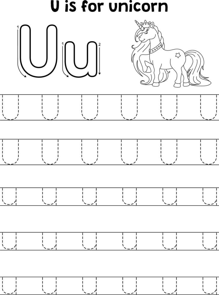 licorne animal traçage lettre abc coloriage u vecteur