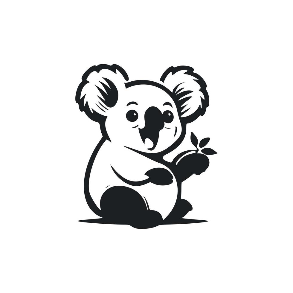 noir et blanc de base logo avec adorable et mignonne koala. vecteur
