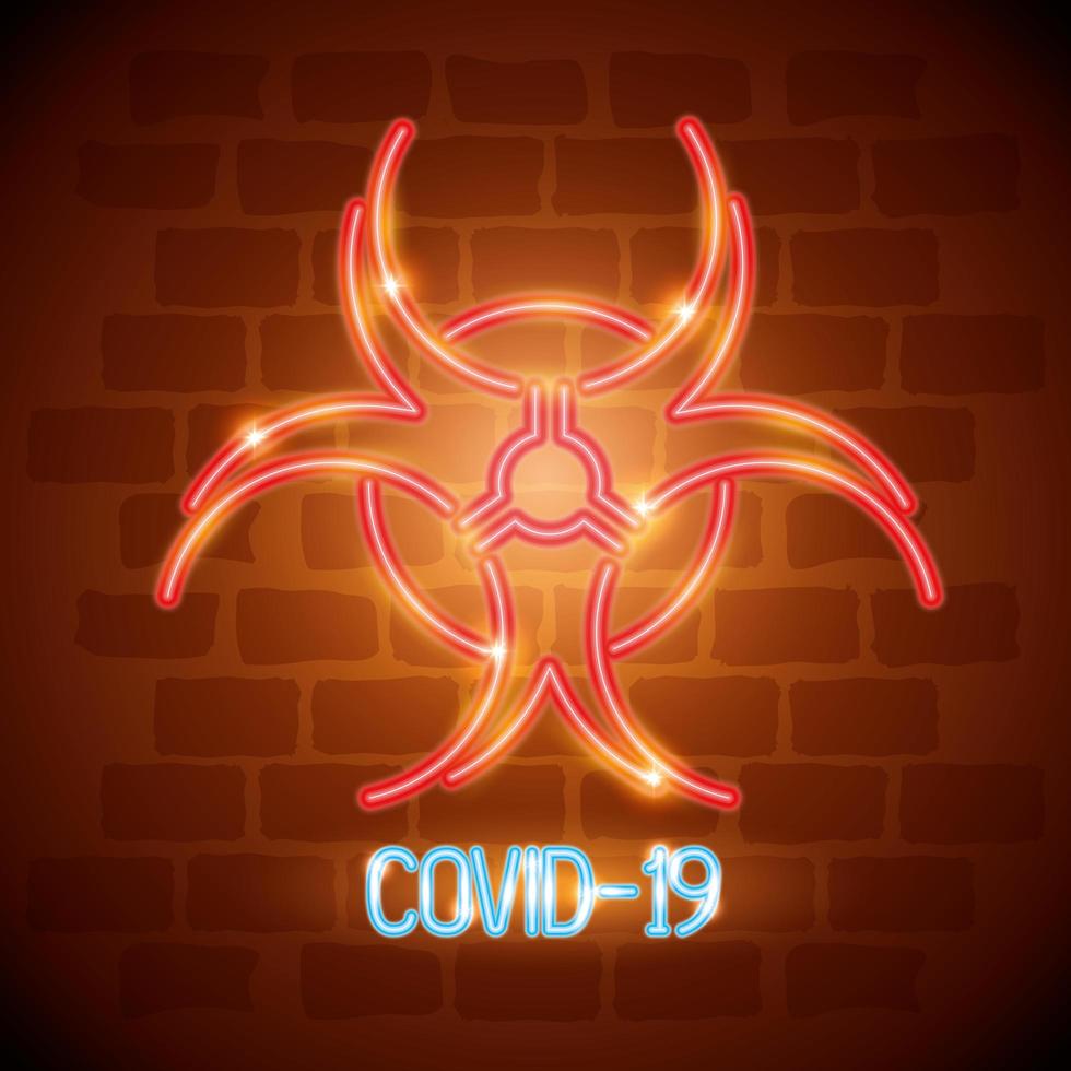 icône de coronavirus néon avec symbole de danger biologique vecteur