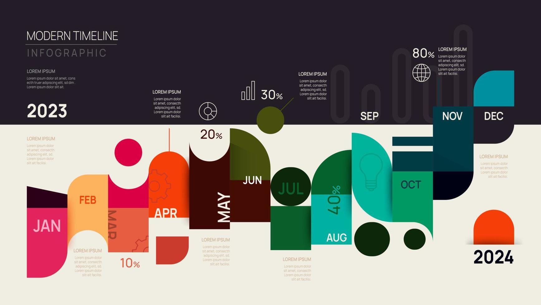 infographie chronologie diagramme modèle pour entreprise. 12 pas moderne feuille de route avec cercle les sujets, pour vecteur infographies, couler graphiques, présentations.