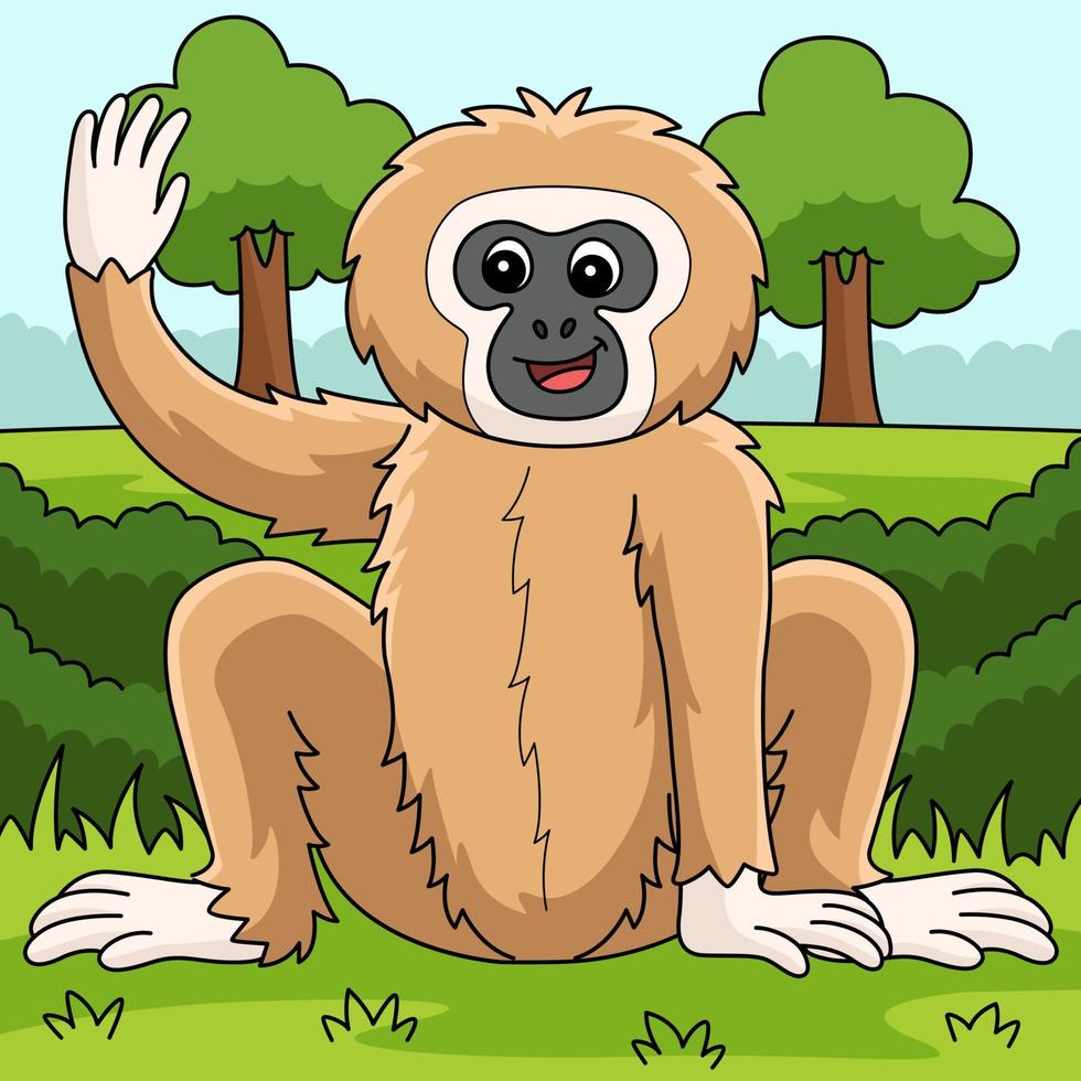 gibbon animal coloré dessin animé illustration vecteur