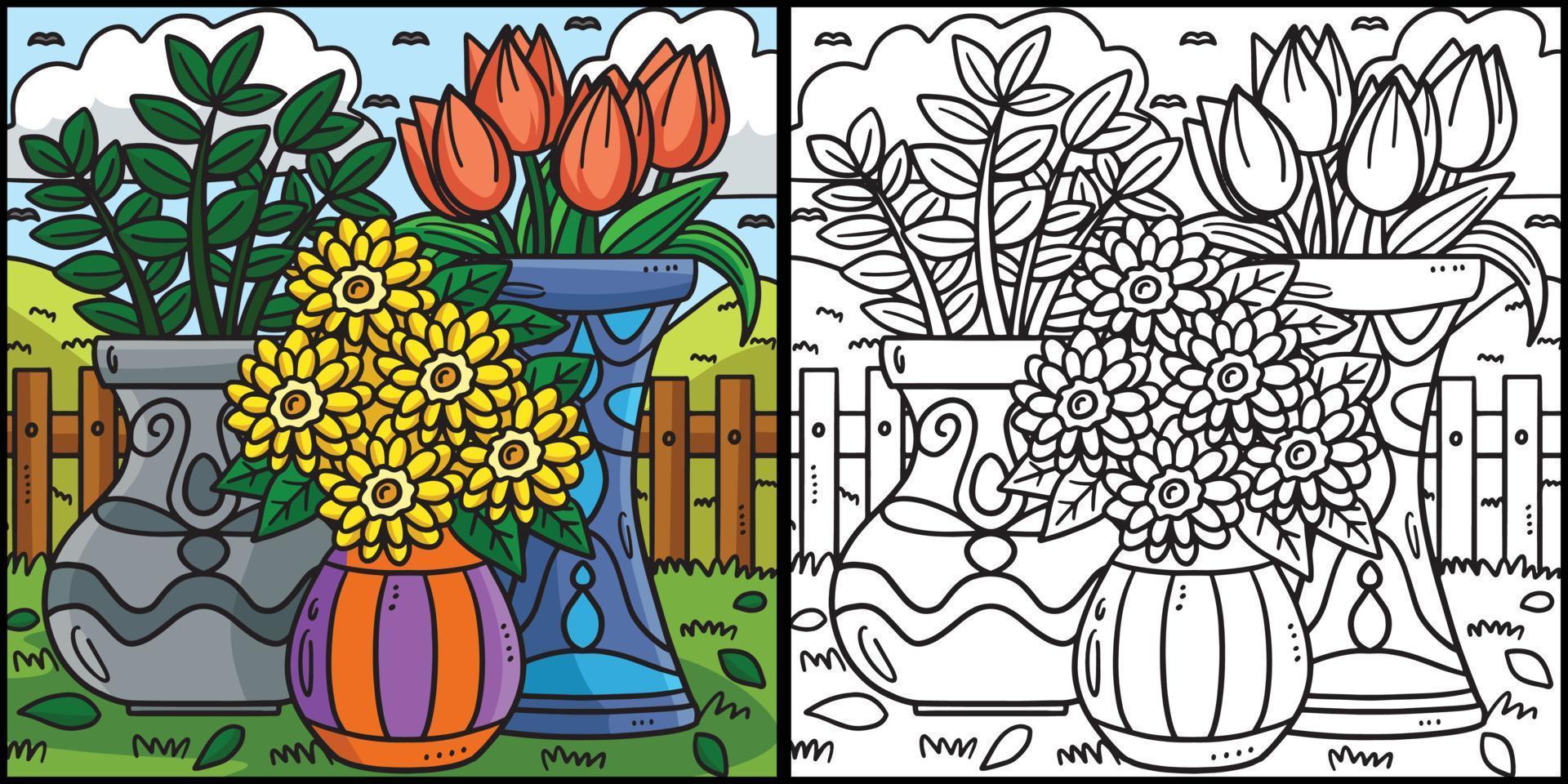 printemps mis en pot plante coloration page illustration vecteur