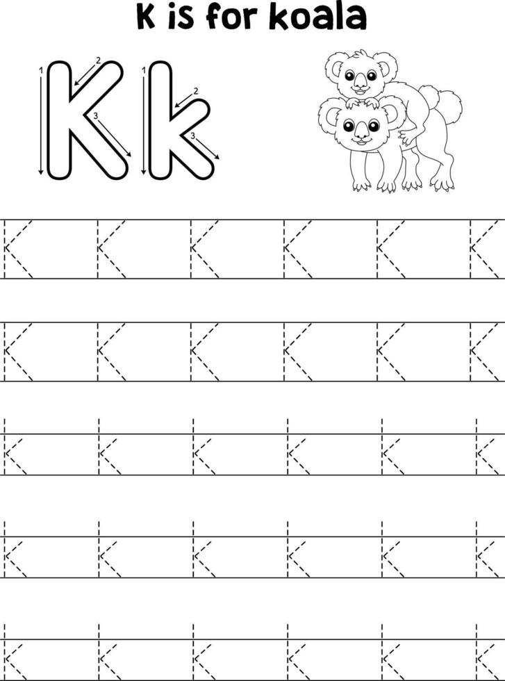 koala avec une enfant tracé lettre abc coloration k vecteur