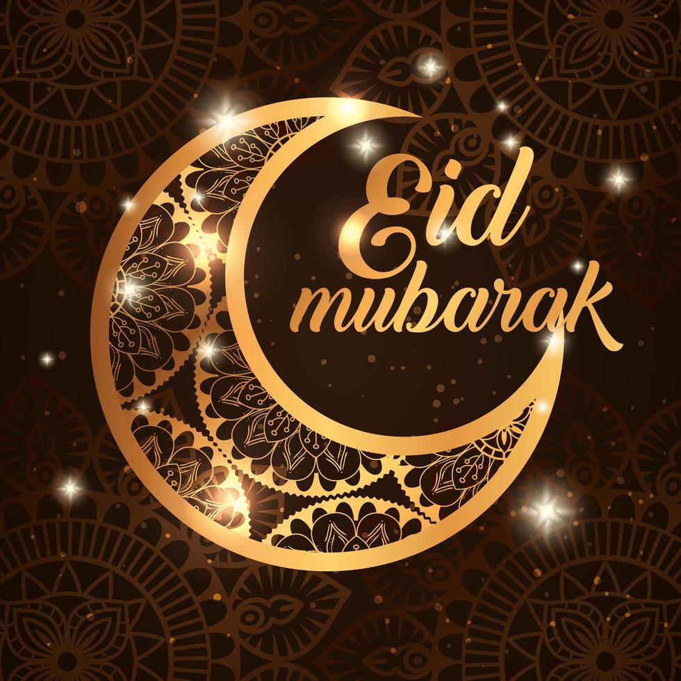 affiche eid mubarak avec lune et décoration vecteur