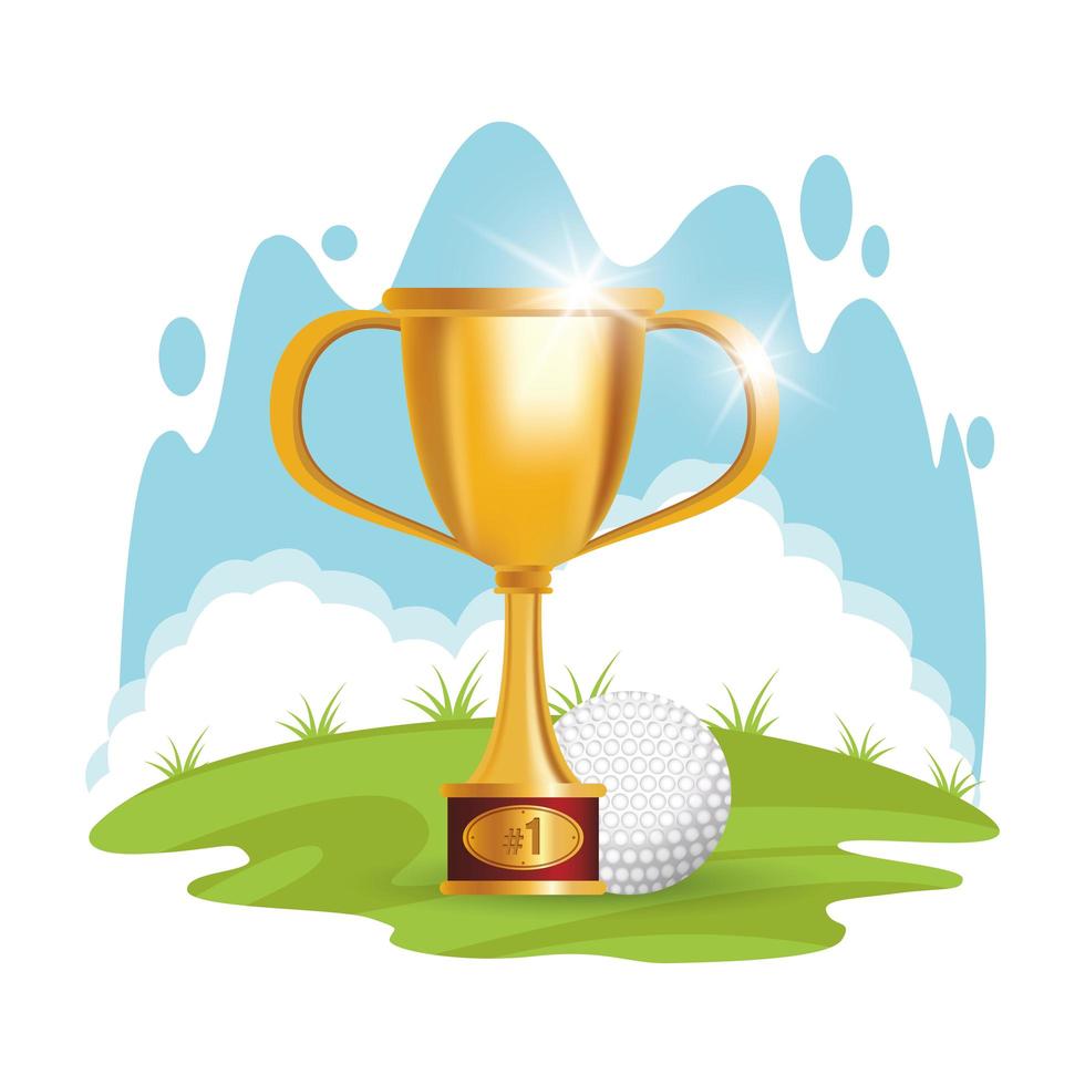 balle de golf avec coupe trophée vecteur