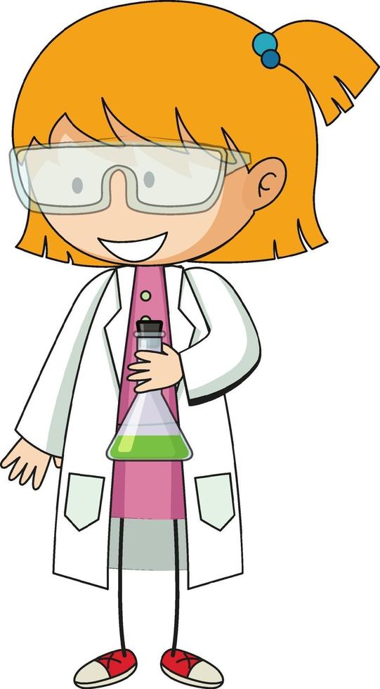 petit personnage de dessin animé scientifique doodle isolé vecteur