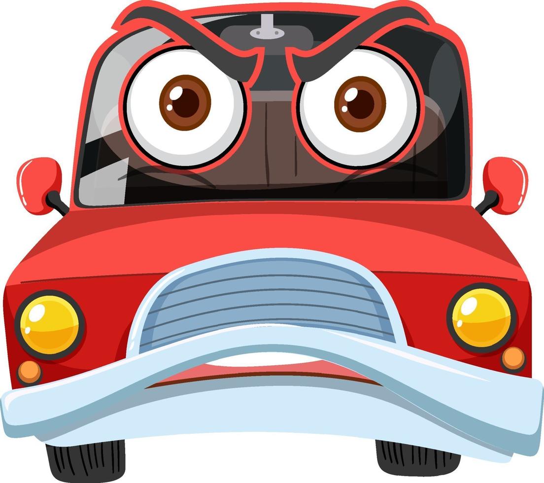 Personnage de dessin animé de voiture vintage rouge avec expression de visage en colère sur fond blanc vecteur