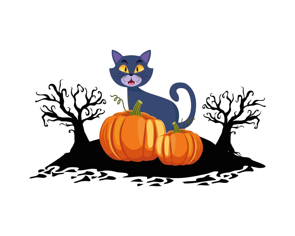 conception de vecteur de chat et de citrouilles halloween