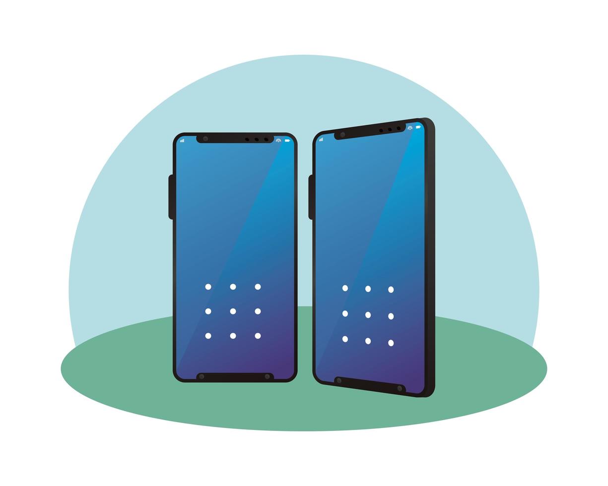 isolé deux smartphones 3d avec la conception de vecteur de papier peint bleu