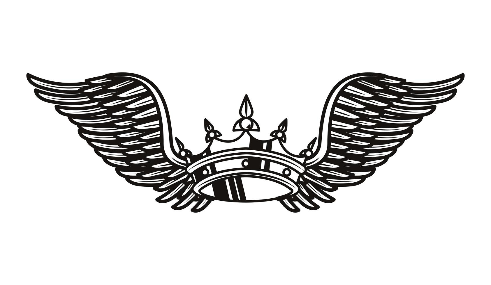 couronne royale avec des ailes, icône de tatouage vecteur