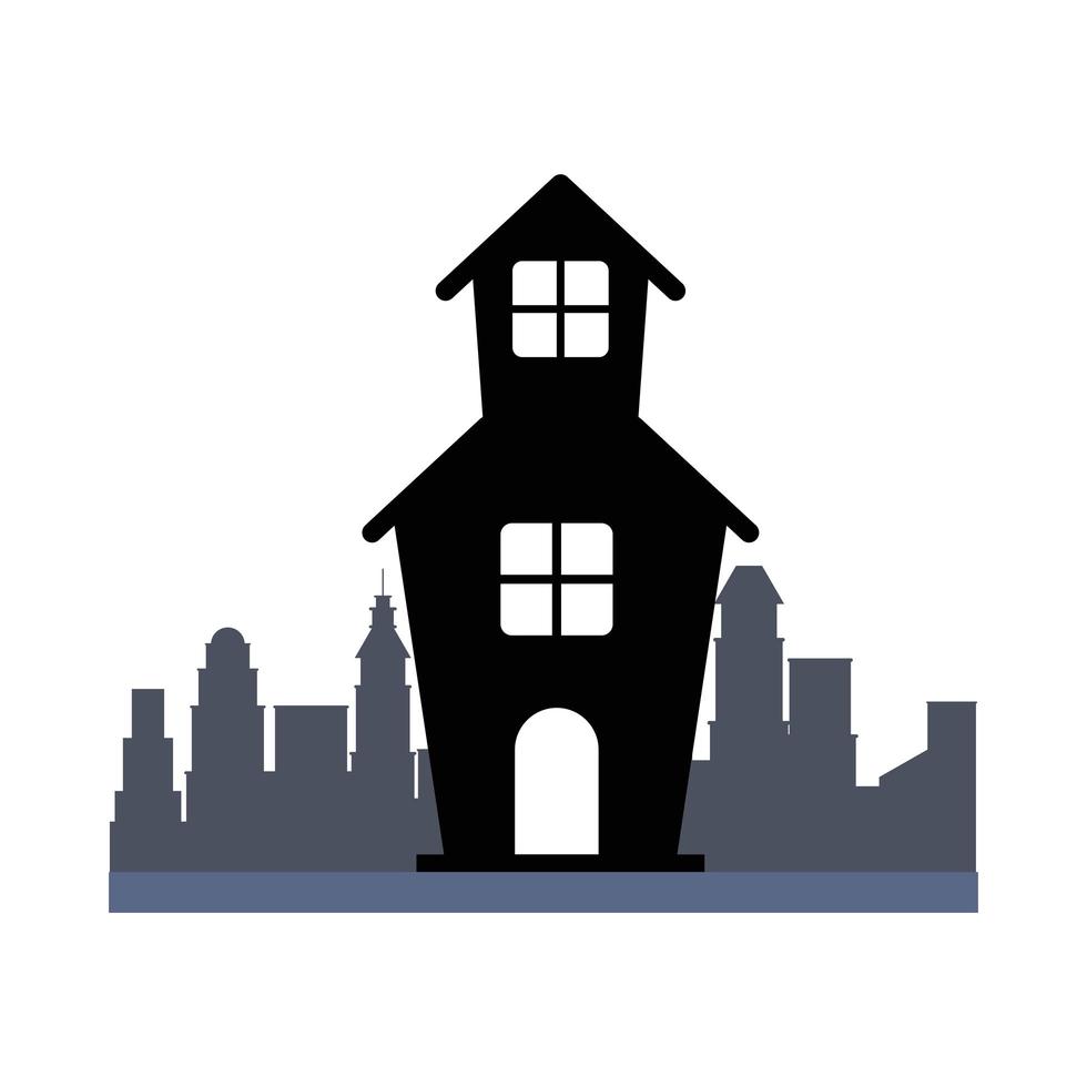 silhouette de maison hantée isolée dans la conception de vecteur de ville