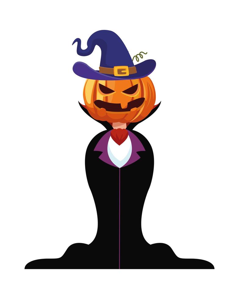 Halloween vampire avec visage de citrouille et conception de vecteur de chapeau de sorcière