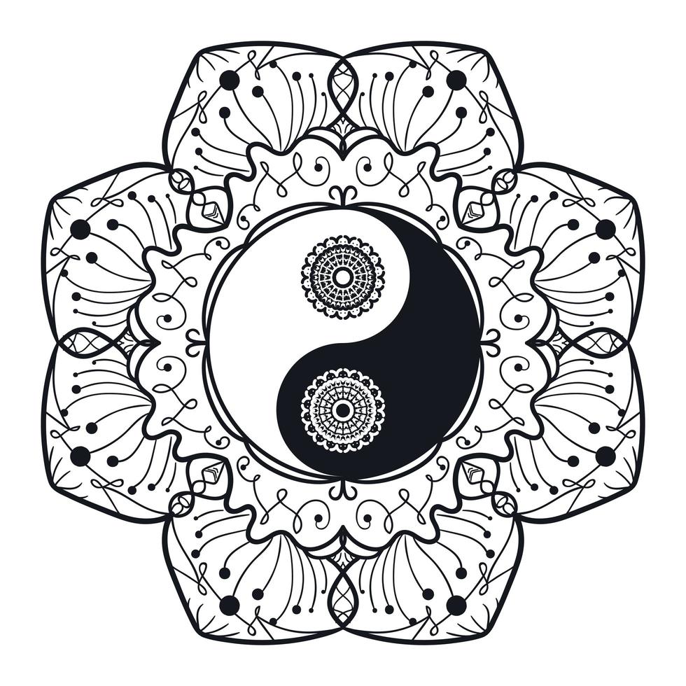 vintage yin et yang en mandala vecteur