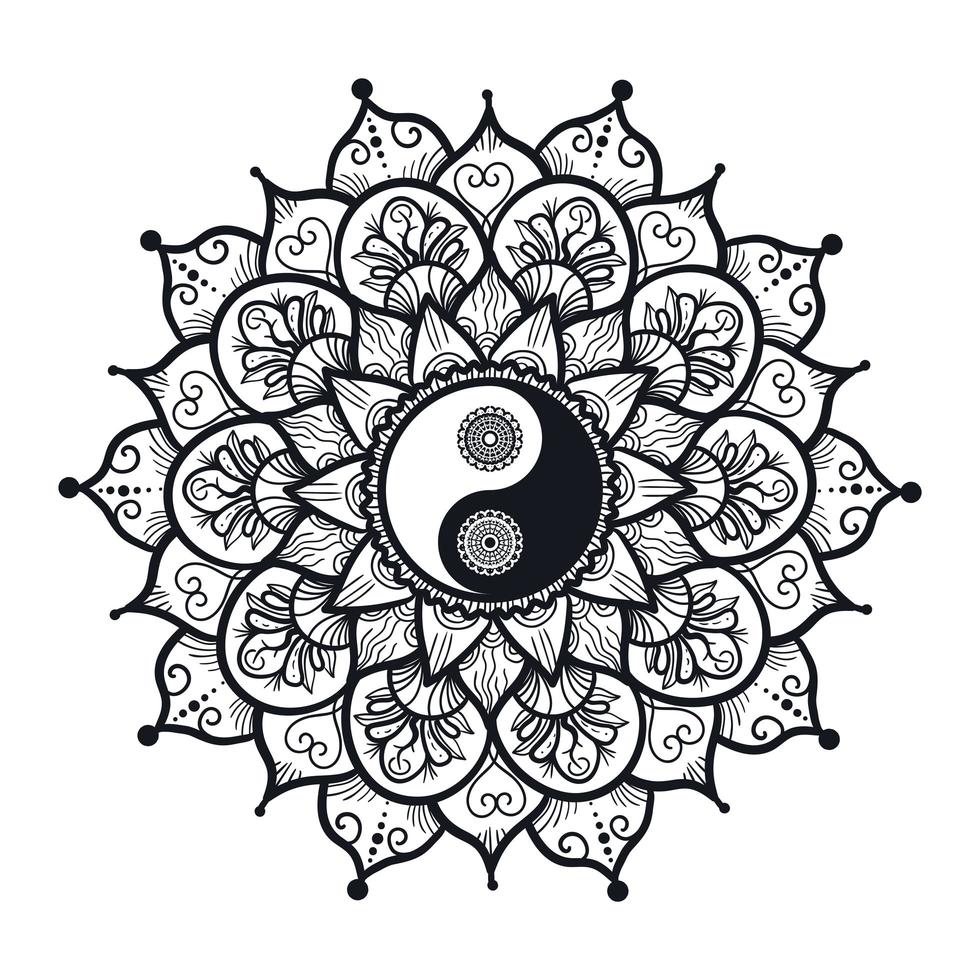 vintage yin et yang en mandala vecteur