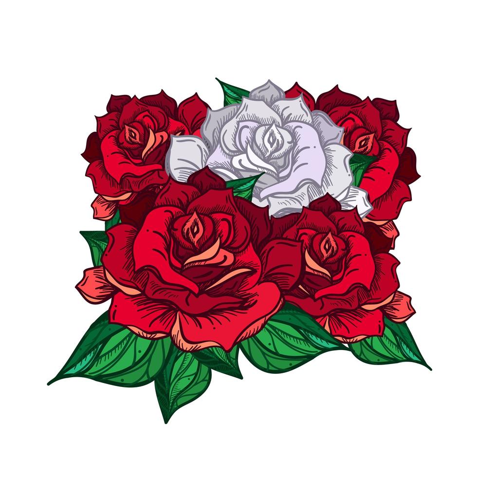 bouquet de roses de mariage dessiné à la main vecteur