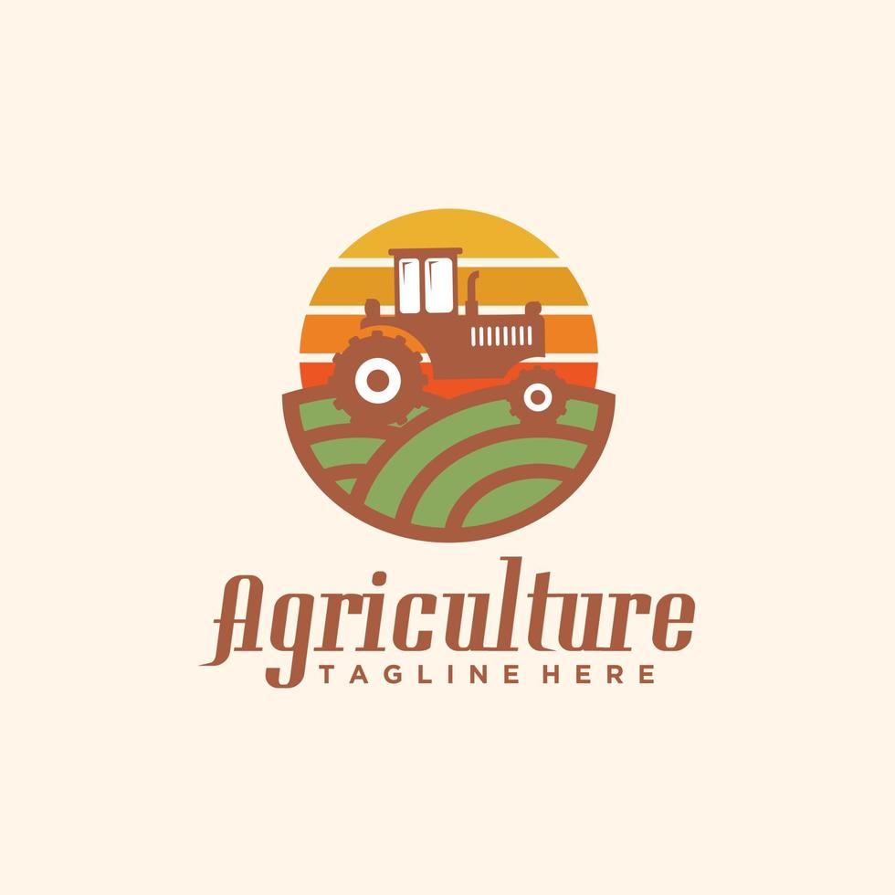 agriculture ferme tracteur et Soleil logo conception icône vecteur