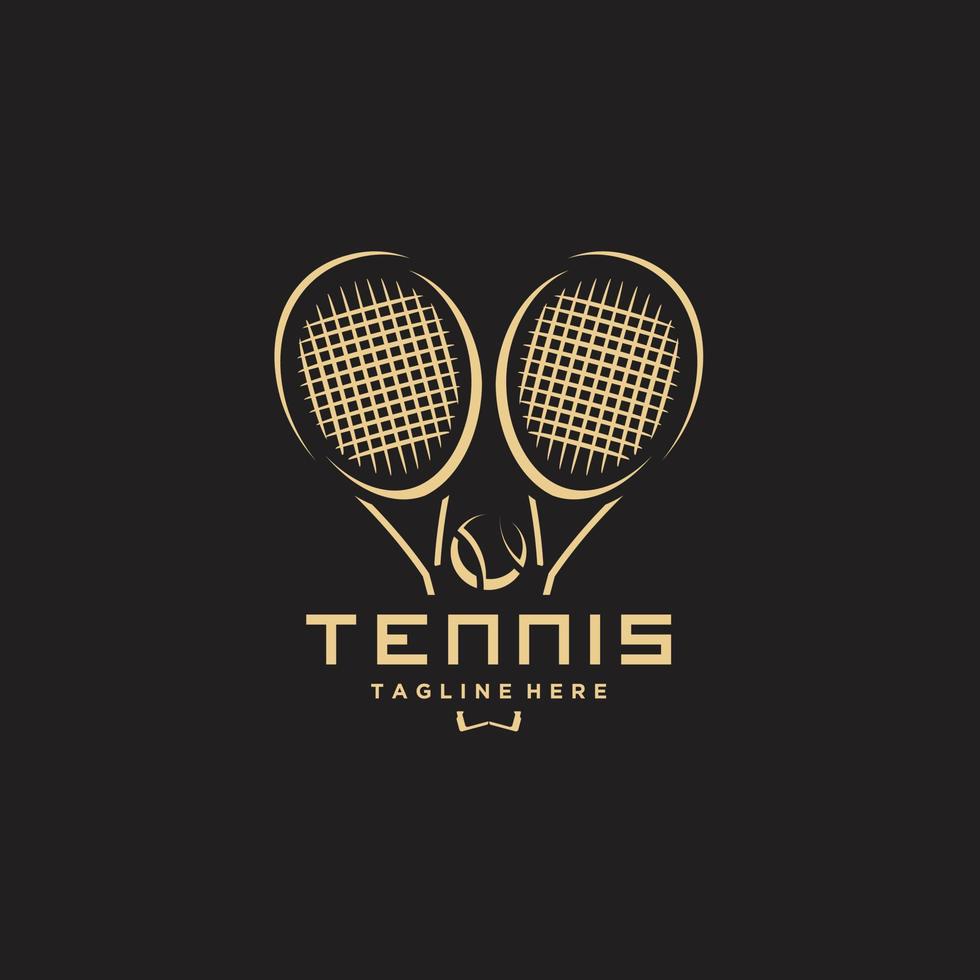 tennis minimaliste or logo conception vecteur. franchi noir tennis raquettes avec une Balle vecteur