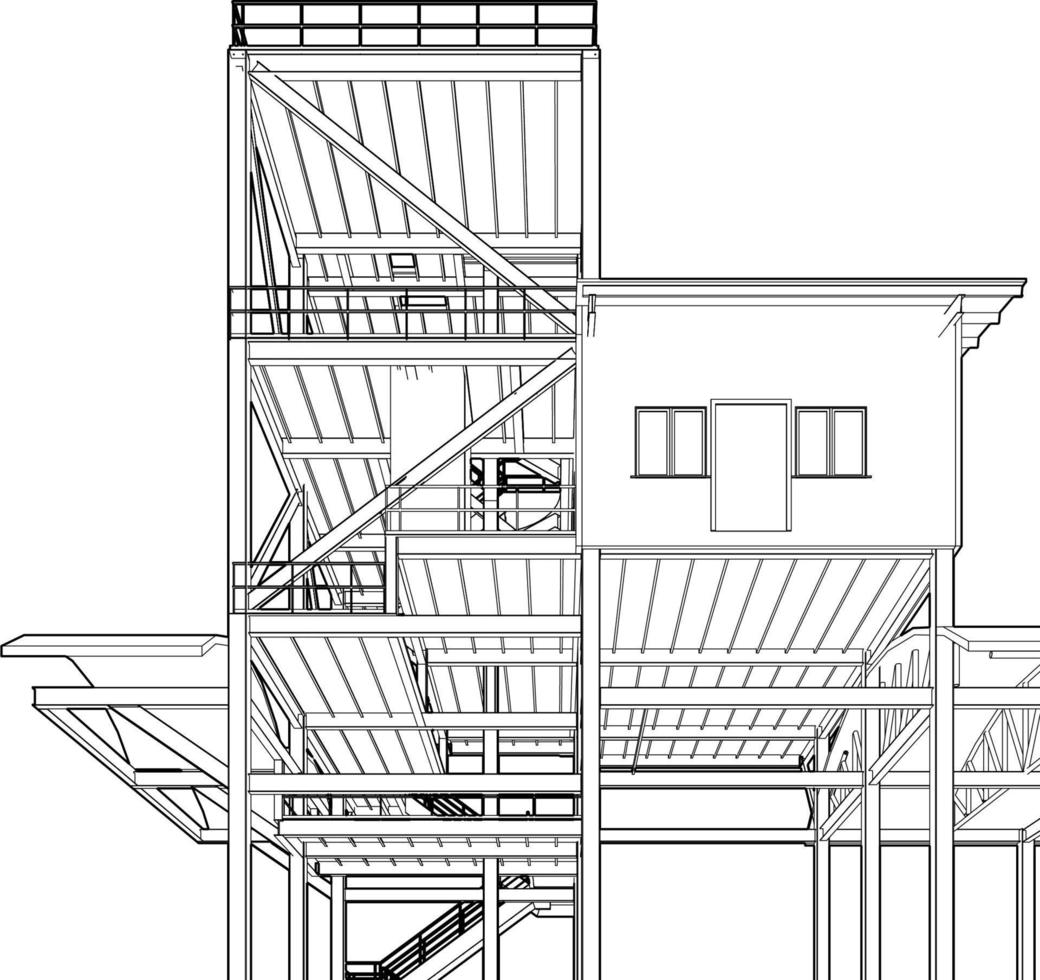 3d illustration de industriel bâtiment vecteur