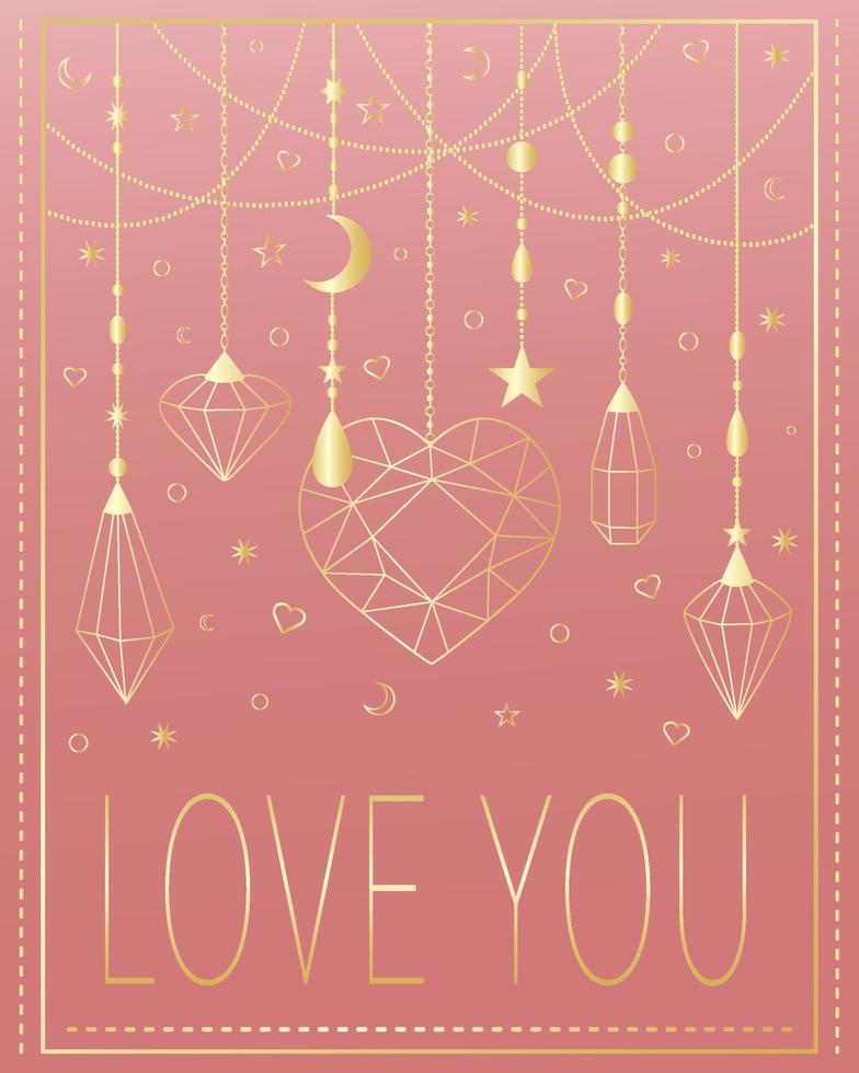 l'amour toi. salutation carte pour la Saint-Valentin jour, mariage, déclaration de l'amour. or bijoux sur rose Contexte. vecteur