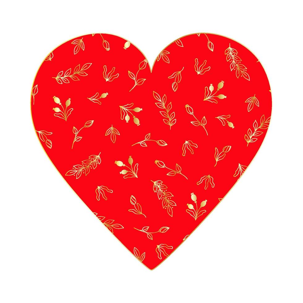 content la Saint-Valentin journée. gros rouge cœur avec or floral modèle. vecteur