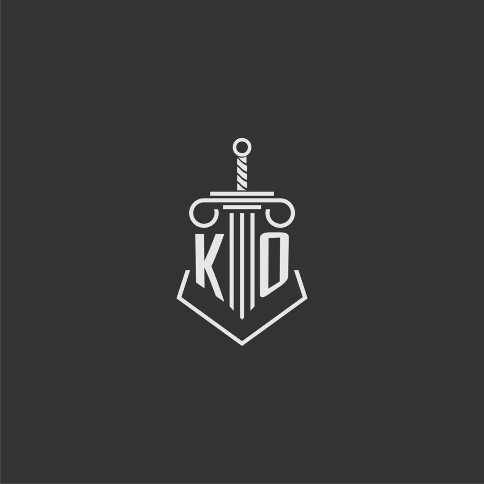 ko initiale monogramme loi raffermir avec épée et pilier logo conception vecteur
