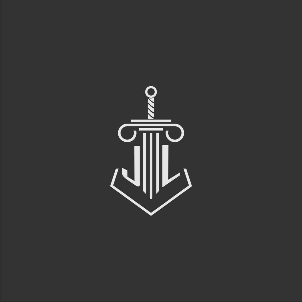jl initiale monogramme loi raffermir avec épée et pilier logo conception vecteur