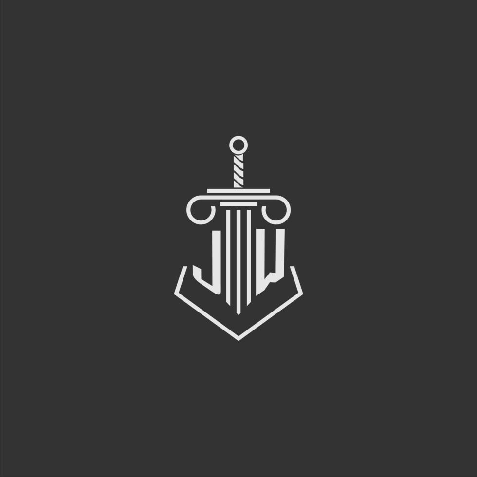 jw initiale monogramme loi raffermir avec épée et pilier logo conception vecteur
