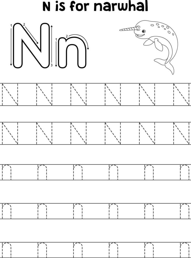 narval animal tracé lettre abc coloration page n vecteur
