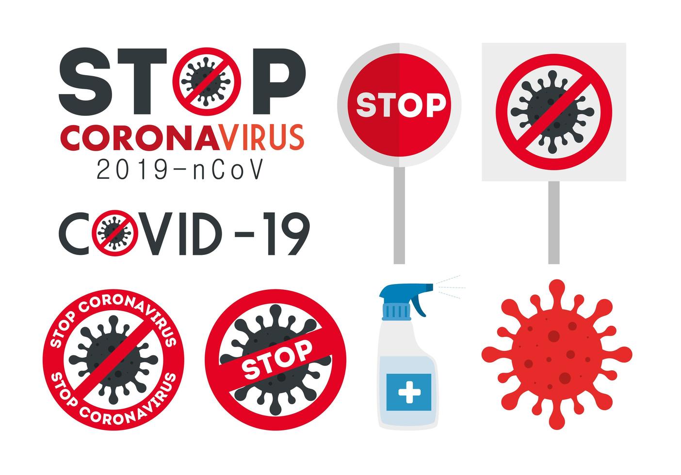 arrêter le jeu d'icônes de campagne de coronavirus vecteur