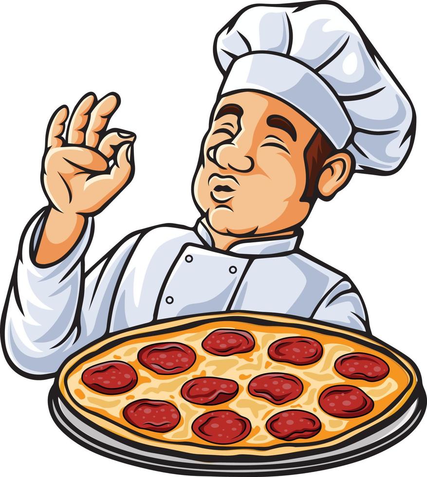 Pizza chef homme dessin animé personnage vecteur