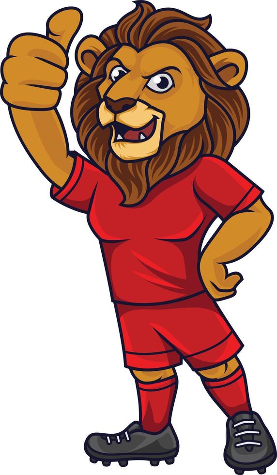 dessin animé Lion football mascotte montrant pouce en haut vecteur