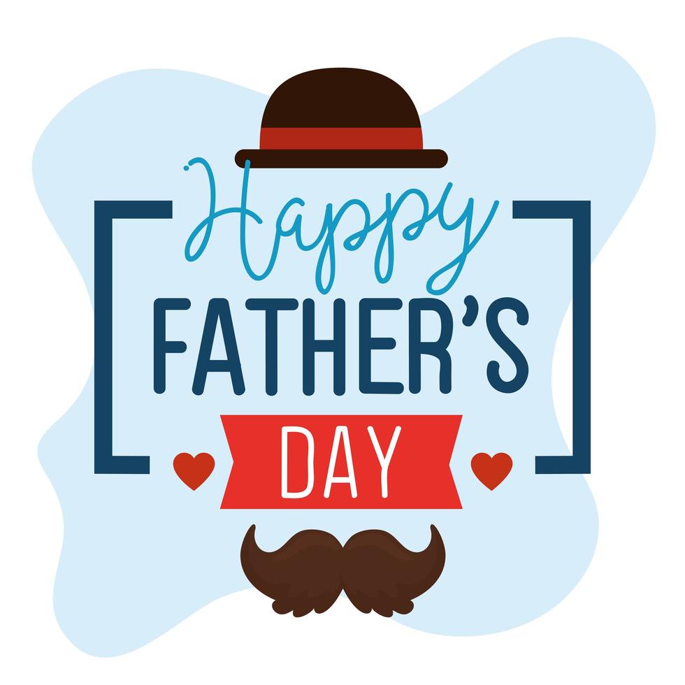 carte de fête des pères heureux avec chapeau élégant et moustache vecteur
