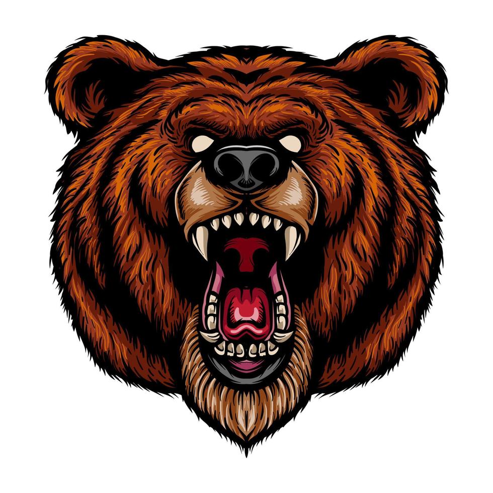 dessin animé effrayant ours tête mascotte vecteur